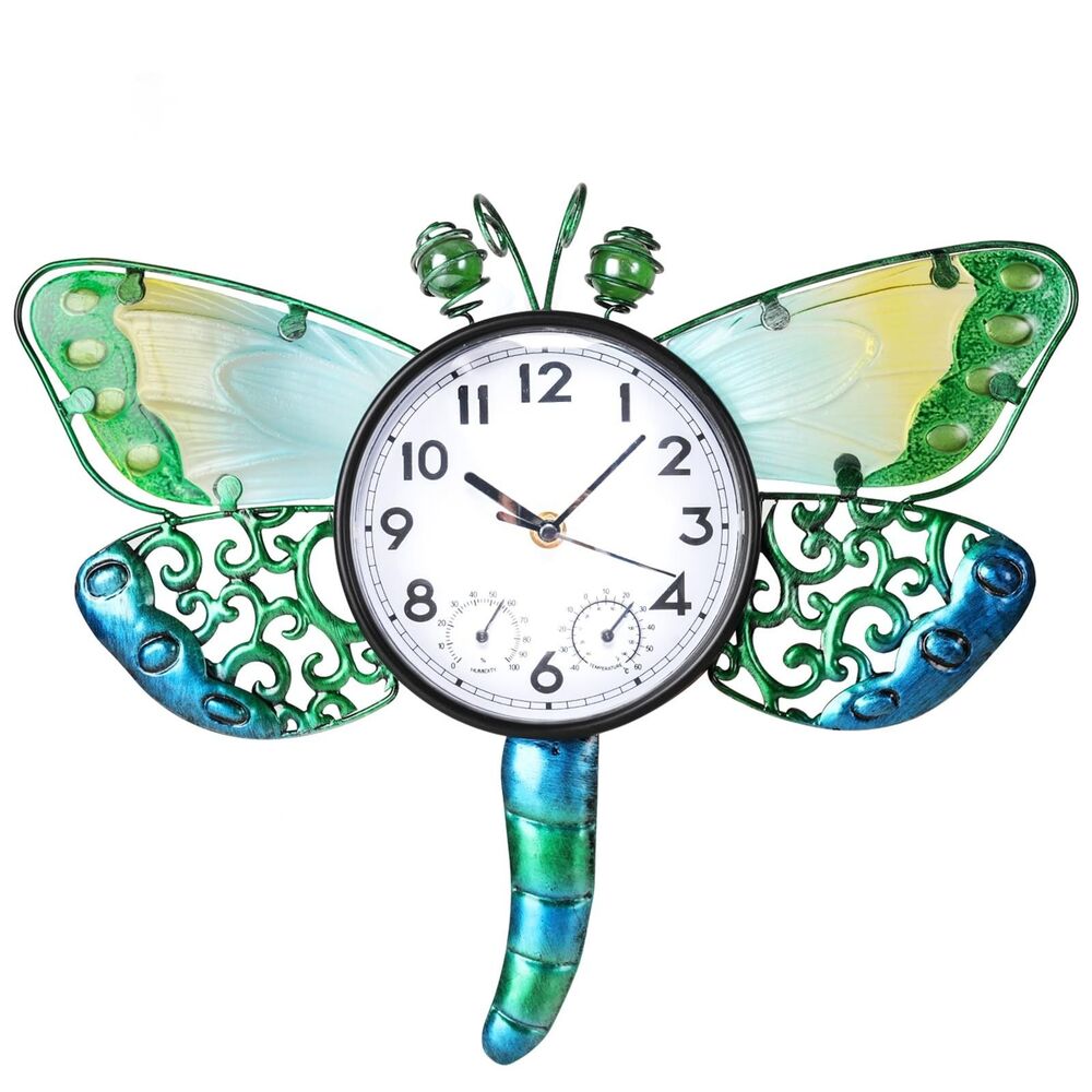 MUMTOP Dragonfly Outdoor Clock with Thermometer & Hygrometer